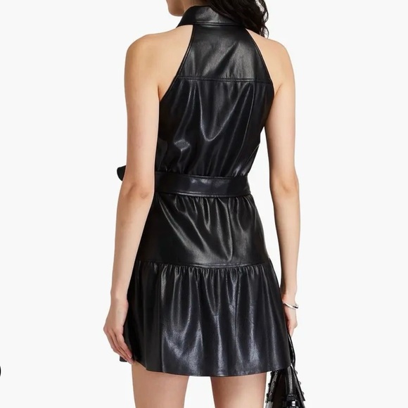 Alice + Olivia Black Faux Leather Halter Mini Dress - Picture 5 of 5